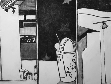 Starbucks Night;
2017; charcoal on paper, 18 x 24" Starbucks Night;
2017; charcoal on paper, 18 x 24"